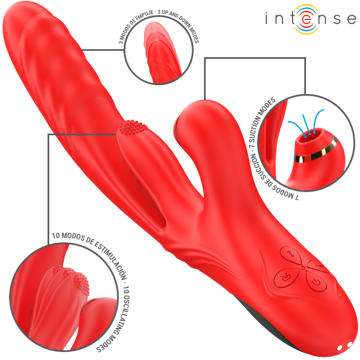 INTENSE - VIBRADOR MULTIFUNCIONAL KAROL THRUST and STIMULATION and ONDAS ESTIMULANTES VERMELHO