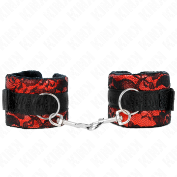 KINK - PUNHOS DE RENDA DE VELUDO CURTO E BIND DE NYLON VERMELHO - PRETO 23 X 6,5 CM