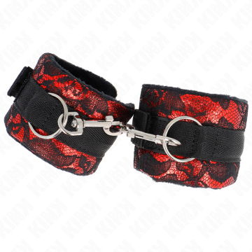 KINK - PUNHOS DE RENDA DE VELUDO CURTO E BIND DE NYLON VERMELHO - PRETO 23 X 6,5 CM