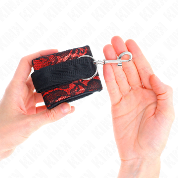 KINK - PUNHOS DE RENDA DE VELUDO CURTO E BIND DE NYLON VERMELHO - PRETO 23 X 6,5 CM