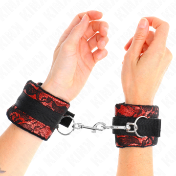 KINK - PUNHOS DE RENDA DE VELUDO CURTO E BIND DE NYLON VERMELHO - PRETO 23 X 6,5 CM