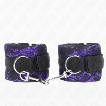 KINK - PUNHOS DE RENDA DE VELUDO CURTO E BIND DE NYLON ROXO - PRETO 23 X 6,5 CM