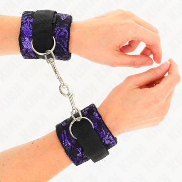KINK - PUNHOS DE RENDA DE VELUDO CURTO E BIND DE NYLON ROXO - PRETO 23 X 6,5 CM