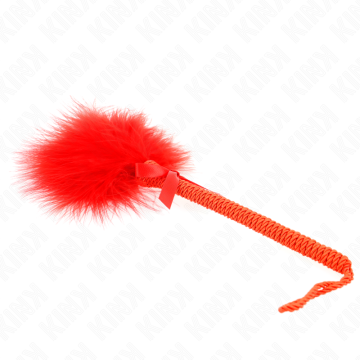KINK - VARINHA DE CORDA DE NYLON COM PENAS DE CÓCEGAS E LAÇO VERMELHO 25 CM