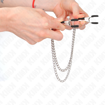 KINK - PINÇAS PARA BICOS COM 2 CORRENTES GROSSAS PRATA 20-23 CM