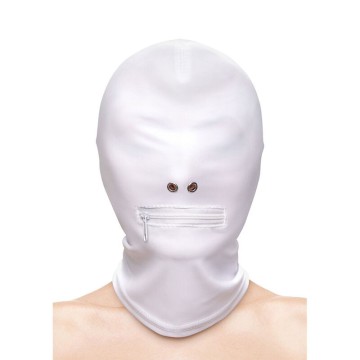 NS NOVELTIES - FETISH and FASHION FECHADO BOCA COM ZÍPER CAPUZ NYLON BRANCO
