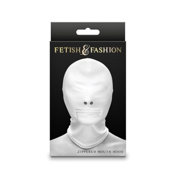 NS NOVELTIES - FETISH and FASHION FECHADO BOCA COM ZÍPER CAPUZ NYLON BRANCO