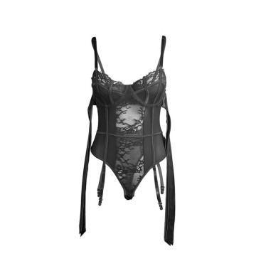 SUBBLIME - 955496 BODY DE RENDA COM LAÇOS E LIGAS PRETO S-M
