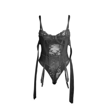 SUBBLIME - 955496 BODY DE RENDA COM LAÇOS E LIGAS PRETO S-M