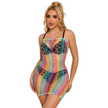 SUBBLIME - 952365 RAINBOW BARE SHOULDER FISHNET VESTIDO TAMANHO ÚNICO