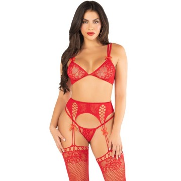 LEG AVENUE - SUTIÃ TANGA MEIAS VERMELHO TAMANHO ÚNICO