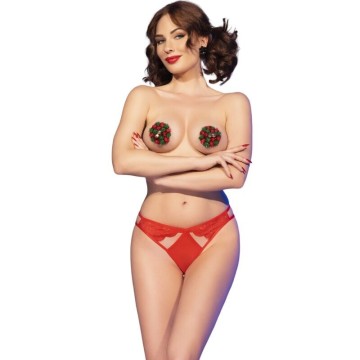 CHILIROSE - CR 4839 CONJUNTO DE NATAL CAPAS DE MAMILOS CALCINHA VERMELHO L-XL