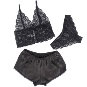 SUBBLIME - 953911 CAMISOLA DE SEDA E RENDA CALCINHA PRETA S-M