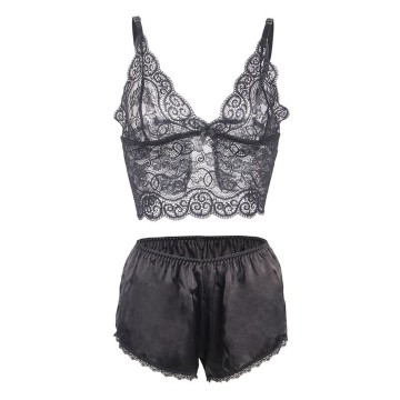 SUBBLIME - 953928 CAMISOLA DE SEDA E RENDA CALCINHA PRETA L-XL