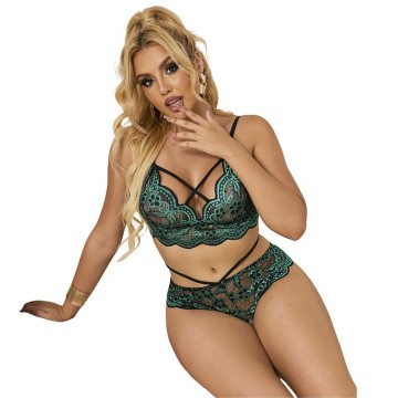 SUBBLIME - 954086 SUTIÃ CALCINHA RENDA VERDE S-M