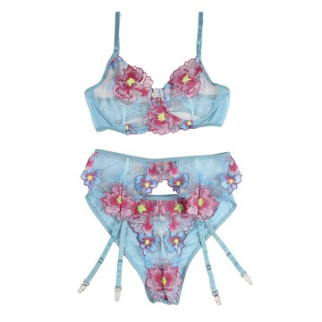 SUBBLIME - 954116 SUTIÃ CALCINHA COM CINTO-LIGA DESIGN FLORAL AZUL L-XL