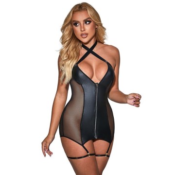 SUBBLIME - 954444 VESTIDO SEXY DE MALHA COURO PRETO S-M