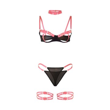 SUBBLIME - 955304 CONJUNTO DE SUTIÃ COM COLAR E DETALHES NAS PERNAS ROSA FLUORESCENTE L-XL