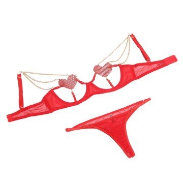SUBBLIME - 955526 CONJUNTO DE SUTIÃ COM CORRENTES E MALHA CORAÇÃO VERMELHO L-XL