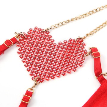 SUBBLIME - 955526 CONJUNTO DE SUTIÃ COM CORRENTES E MALHA CORAÇÃO VERMELHO L-XL