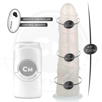 COCK MILLER - DILDO COM VENTOSA, LUZES E VIBRAÇÃO COM CONTROLE REMOTO BRANCO 21,5 CM