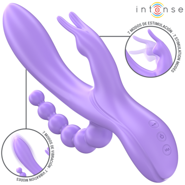 INTENSE - MIKO TRIPLO VIBRADOR COELHO and ESTIMULADOR and ANAL 7 VIBRAÇÕES ROXO