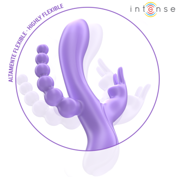 INTENSE - MIKO TRIPLO VIBRADOR COELHO and ESTIMULADOR and ANAL 7 VIBRAÇÕES ROXO