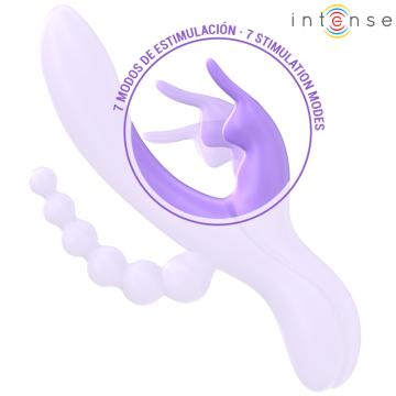 INTENSE - MIKO TRIPLO VIBRADOR COELHO and ESTIMULADOR and ANAL 7 VIBRAÇÕES ROXO