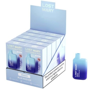 LOST MARY - (EXPOSITOR PROFESSIONAL PACK -10 UNIDADES) BM600 NICOTINE VAPER 2 DESCARTÁVEL AZUL RAZZ ICE