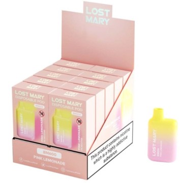 LOST MARY - (EXPOSITOR PROFESSIONAL PACK -10 UNIDADES) BM600 NICOTINE VAPER 2 DESCARTÁVEL PINK LIMONADE