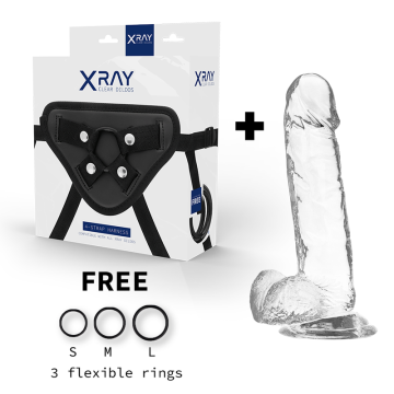 X RAY - ARNÊS DILDO TRANSPARENTE COM BOLAS 20 CM -O- 4.5 CM