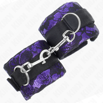 KINK - PUNHOS DE RENDA DE VELUDO CURTO E BIND DE NYLON ROXO - PRETO 23 X 6,5 CM