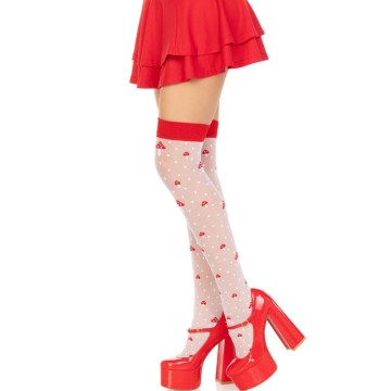 LEG AVENUE - MEIAS ALTAS COGUMELO VERMELHA-BRANCA