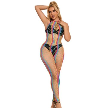 SUBBLIME - 952358 BODYSTOCKING COM DECOTE HALTER E MALHA ARCO-ÍRIS XS-M