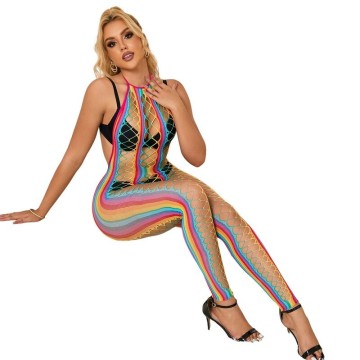 SUBBLIME - 952358 BODYSTOCKING COM DECOTE HALTER E MALHA ARCO-ÍRIS XS-M
