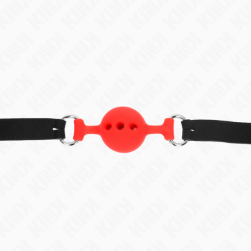 KINK - MORDAÇA COMPLETA DE SILICONE 55 x 2 CM COM BOLA DE 4 CM TAMANHO S VERMELHO AJUSTÁVEL 35-51 CM