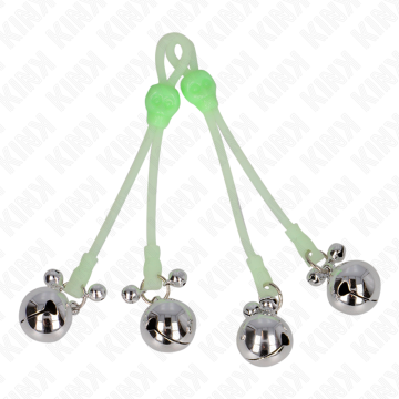 KINK - PINÇAS DE CRÂNIO LUMINOSAS COM ANEL SINOS AJUSTÁVEIS VERDE - PRATA