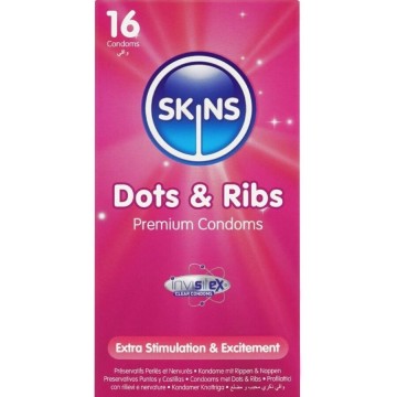 SKINS - DOTS and RIBS PREMIUM PRESERVATIVOS PACOTE COM 16