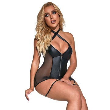 SUBBLIME - 954444 VESTIDO SEXY DE MALHA COURO PRETO S-M