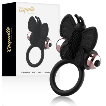 COQUETTE CHIC DESIRE - ANEL BORBOLETA COM VIBRADOR PRETO- OURO