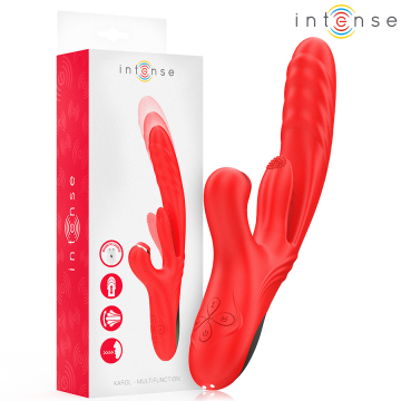 INTENSE - VIBRADOR MULTIFUNCIONAL KAROL THRUST and STIMULATION and ONDAS ESTIMULANTES VERMELHO