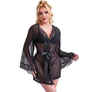 SUBBLIME - ROBE DE TECIDO TRANSPARENTE COM DETALHE DE RENDA PRETO S-M