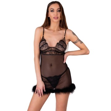 LIVCO CORSETTI FASHION - CONJUNTO ZERUNAM BABYDOLL TANGA PRETA