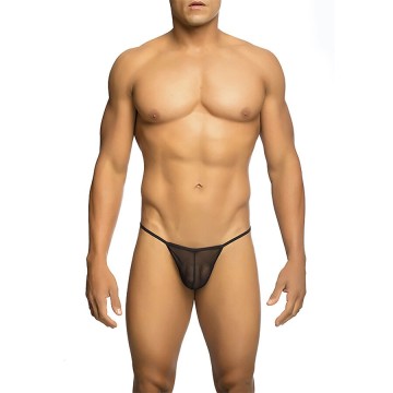 MOB - TANGA TRANSPARENTE EM FORMATO T PRETA TAMANHO L-XL