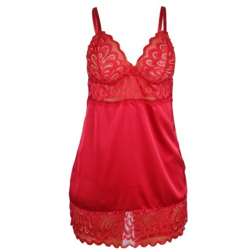 SUBBLIME - BABYDOLL DE CETIM COM RENDA VERMELHA S-M